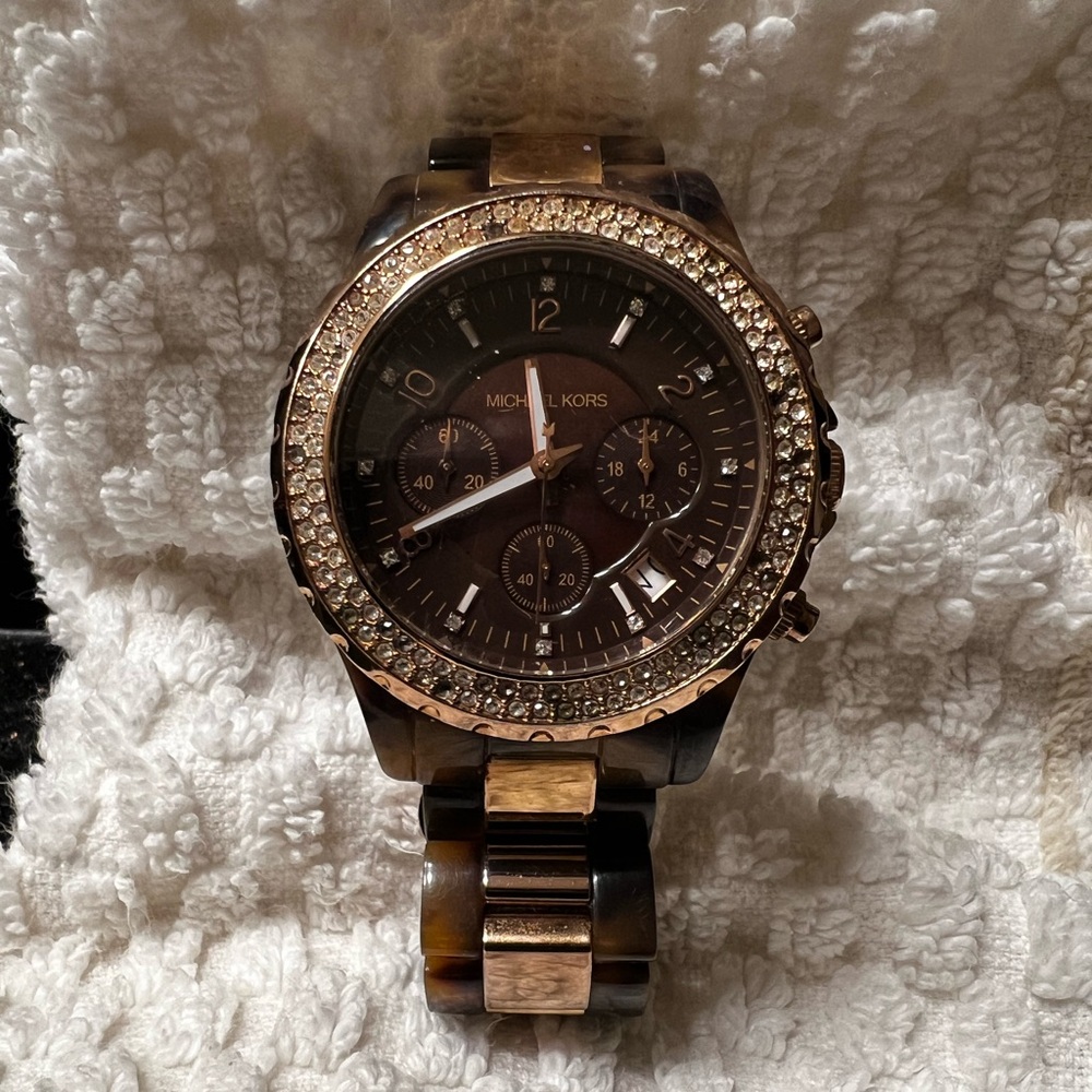 Women’s Michael Kors Pave’ Gold-Tone Tortoiseshell Bracelet Watch